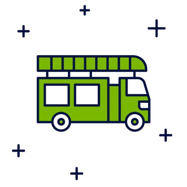 Beyaz arka planda izole edilmiş ana hatlı itfaiye aracı simgesi. İtfaiye. İtfaiyeciler acil durum aracı. Vektör.