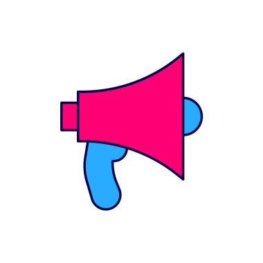 Doldurulmuş ana hatlı Megafon simgesi beyaz arkaplanda izole edildi. Sözcü işareti. Vektör.