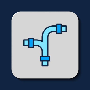 Doldurulmuş sanayi metalik boru ikonu mavi arka planda izole edilmiş. Tesisat boru hattının farklı şekillerde parçaları. Vektör.