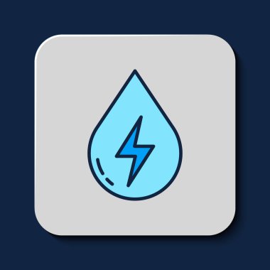 Filled outline Water energy icon isolated on blue background. Ecology concept with water droplet. Alternative energy concept. Vector.