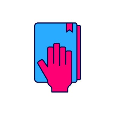 Beyaz arka planda izole edilmiş kutsal İncil ikonu üzerine yemin doldurulmuş. Mahkemedeki prosedür. Gerçek ve gerçek. Tanrı huzurunda söz ver. Vektör.