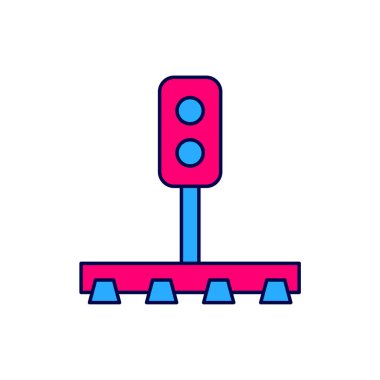 Doldurulmuş ana hatlı tren trafik ışığı simgesi beyaz arkaplanda izole edildi. Trenlerin hareketlerini düzenlemek için demiryolu için trafik ışıkları. Vektör.