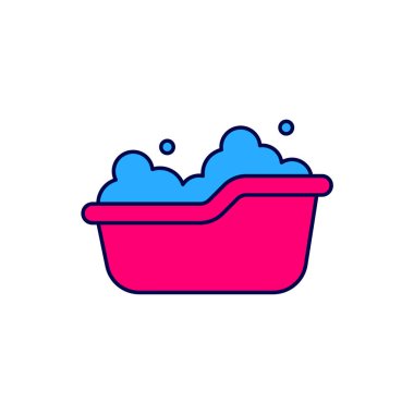 Filled outline Baby bathtub with foam bubbles inside icon isolated on white background. Vector.
