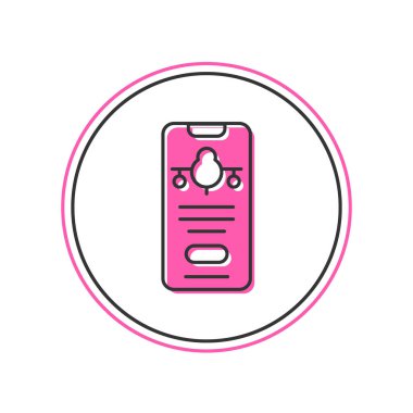 Filled outline Smartphone with electronic boarding pass airline ticket icon isolated on white background. Passenger plane mobile ticket for web and app. Vector.