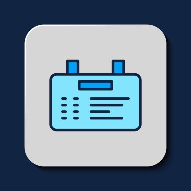 Filled outline Airport board icon isolated on blue background. Mechanical scoreboard. Info of flight on the billboard in the airport. Vector.
