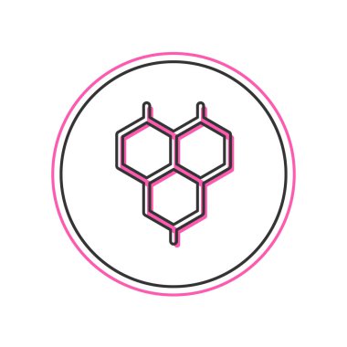 Doldurulmuş Kimyasal Formül simgesi beyaz arkaplanda izole edildi. Yenilikçi tıp, sağlık, araştırma ve bilim için soyut altıgen. Vektör.