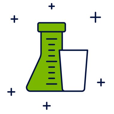 Ana hatlarıyla doldurulmuş test tüpü ve beyaz arka planda izole edilmiş kimyasal test ikonu. Laboratuvar cam levhası. Vektör.