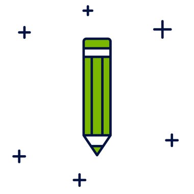 Doldurulmuş kalem simgesi beyaz arkaplanda izole edildi. Çizim ve eğitim araçları. Okul sembolü. Vektör.