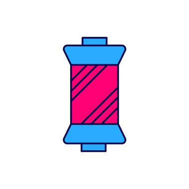 Beyaz arkaplanda izole edilmiş makara simgesi üzerindeki ana hatlı dikiş ipliği. İplik makarası. İplik kutusu. Vektör.