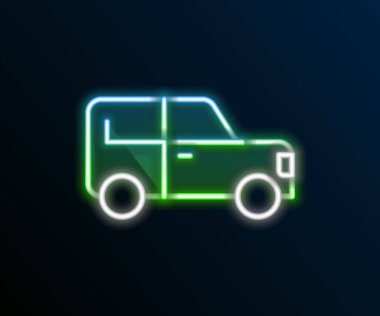 Parlayan neon hattı siyah arka planda izole edilmiş bir araba simgesi. Renkli taslak konsepti. Vektör