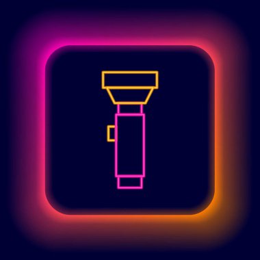 Parlayan neon hattı fener simgesi siyah arkaplanda izole edildi. Renkli taslak konsepti. Vektör