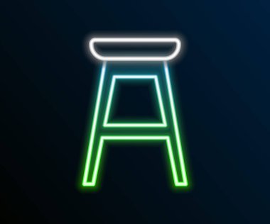 Parlayan neon çizgili sandalye simgesi siyah arkaplanda izole edildi. Renkli taslak konsepti. Vektör