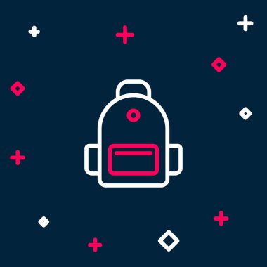 Satır okulu sırt çantası simgesi mavi arkaplanda izole edildi. Renkli taslak konsepti. Vektör