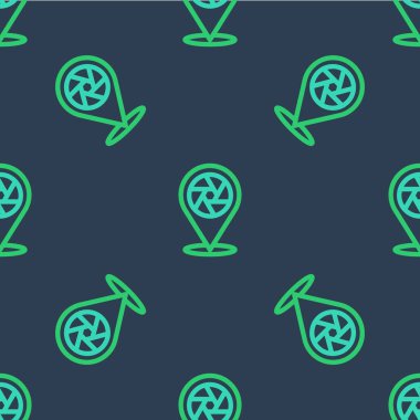 Çizgi kamera deklanşör simgesi mavi arkaplanda kusursuz desen izole etti. Vektör