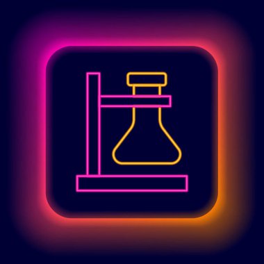 Parlayan neon hattı cam tüp şişesi siyah arkaplanda izole edilmiş bir simge üzerinde. Laboratuvar ekipmanları. Renkli taslak konsepti. Vektör