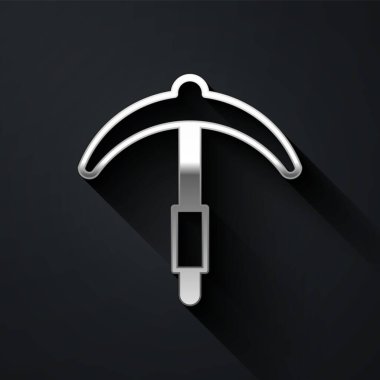 Gümüş Kazma simgesi siyah arkaplanda izole edildi. Uzun gölge tarzı. Vektör