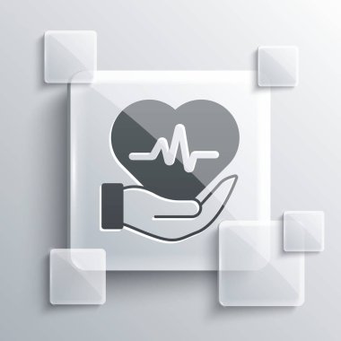 Grey Life insurance icon isolated on grey background. Security, safety, protection, protect concept. Square glass panels. Vector