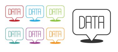 Siyah Veri analiz simgesi beyaz arkaplanda izole edildi. İş veri analizi süreci, istatistik. Çizelgeler ve diyagramlar. Simgeleri renklendirin. Vektör
