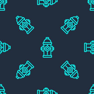 Yeşil çizgi yangın musluğu simgesi mavi arka planda izole edilmiş pürüzsüz desen. Vektör