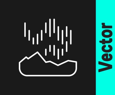 White line Northern lights icon isolated on black background.  Vector
