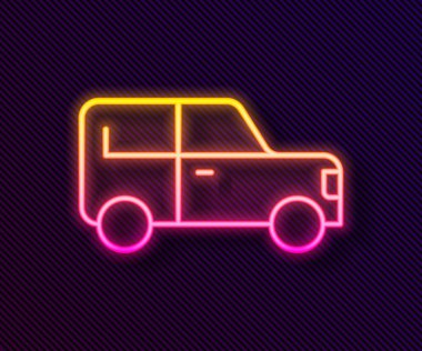 Parlayan neon hattı siyah arka planda izole edilmiş bir araba simgesi. Vektör