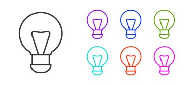 Black line Creative lamp light idea icon isolated on white background. Concept ideas inspiration, invention, effective thinking, knowledge and education. Set icons colorful. Vector