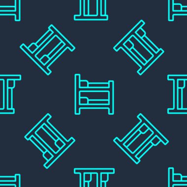 Yeşil çizgi ranza ikonu mavi arkaplandaki kusursuz deseni izole etti. Vektör