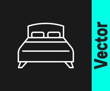 Beyaz çizgi. Siyah arka planda iki ya da bir kişi için büyük yatak. Vektör