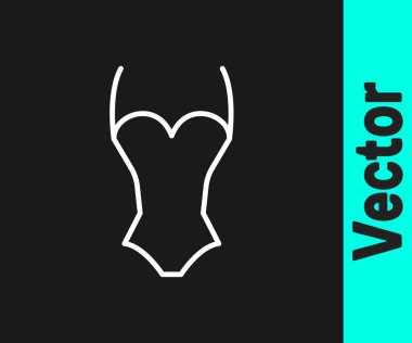 White line Summer beach swimsuit icon isolated on black background. Beach women fashion.  Vector