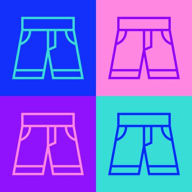 Pop sanat çizgisi kısa veya pantolon simgesi renk arkaplanında izole edilmiş. Vektör