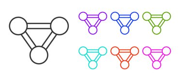 Siyah çizgi Molekül simgesi beyaz arkaplanda izole edildi. Kimya moleküllerinin yapısı, fen öğretmenlerinin yenilikçi eğitim posteri. Simgeleri renklendirin. Vektör