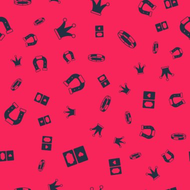 Set Deck of playing cards, Joker, Horseshoe and Casino chips on seamless pattern. Vector