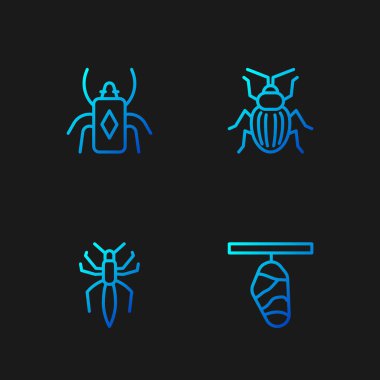 Set line Butterfly cocoon, Spider, Beetle bug and Chafer beetle. Gradient color icons. Vector