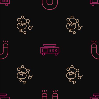 Set line Magnet, Genetically modified food and Electronic scales on seamless pattern. Vector