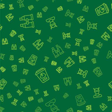 Set line Binoculars, Yogurt container and Viking head on seamless pattern. Vector