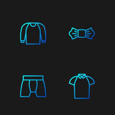 Set line Polo shirt, Men underpants, Sweater and Bow tie. Gradient color icons. Vector