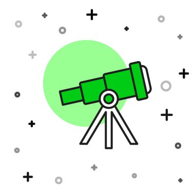 Doldurulmuş Teleskop simgesi beyaz arkaplanda izole edildi. Bilimsel bir alet. Eğitim ve astronomi elementi, dürbün ve çalışma yıldızları. Vektör.