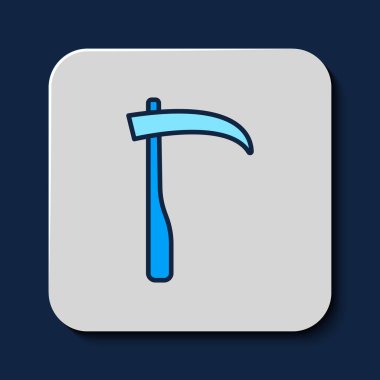 Filled outline Scythe icon isolated on blue background. Happy Halloween party. Vector.
