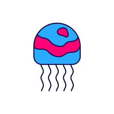 Beyaz arka planda izole edilmiş ana hatlı denizanası simgesi. Vektör.