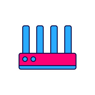 Doldurulmuş Router ve wi-fi sinyal simgesi beyaz arkaplanda izole edildi. Kablosuz ethernet modem yönlendirici. Bilgisayar teknolojisi interneti. Vektör.