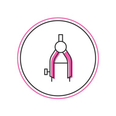 Doldurulmuş ana hatlı çizim simgesi beyaz arkaplanda izole edildi. Pusula işareti. Çizim ve eğitim araçları. Geometrik alet. Vektör.