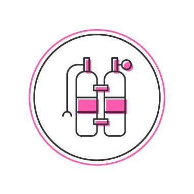 Doldurulmuş Aqualung simgesi beyaz arkaplanda izole edildi. Dalgıçlar için oksijen tüpü. Dalış ekipmanları. Olağanüstü bir spor. Spor malzemeleri. Vektör.