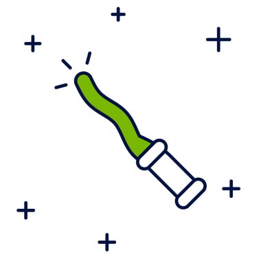 Doldurulmuş sihirli değnek simgesi beyaz arkaplanda izole edildi. Yıldız şeklinde sihirli aksesuar. Sihirli güç. Mutlu Cadılar Bayramı Partisi. Vektör.