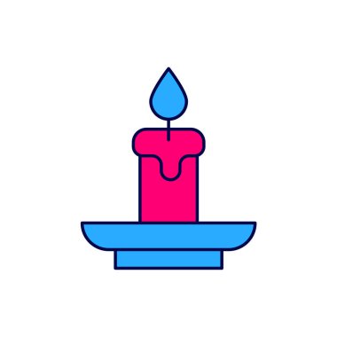 Doldurulmuş Yanan Mum simgesi beyaz arkaplanda izole edildi. Silindirik aromatik mum çubuğu ve yanan ateş. Mutlu Cadılar Bayramı Partisi. Vektör.