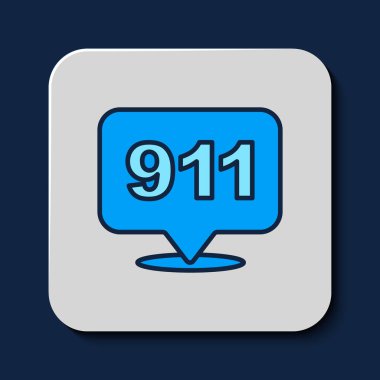 Mavi arka planda, 911 'i acil arama ikonu ile dolu bir telefon hattı var. Polis, ambulans, itfaiye, çağrı, telefon. Vektör.