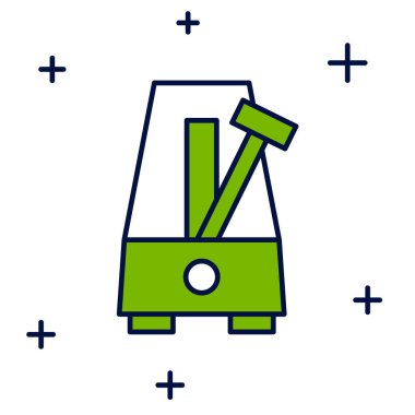 Beyaz arkaplanda izole edilmiş hareket simgesi olarak sarkacı olan Klasik Metronom ana hatlarıyla dolduruldu. Müzik ve ritim mekanizması. Vektör.