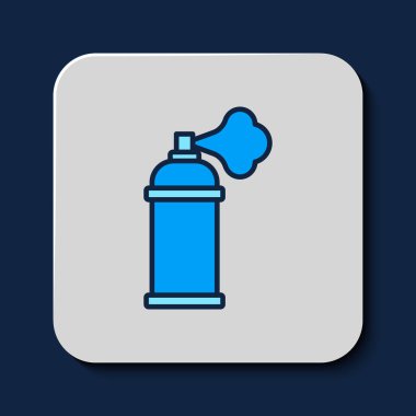 Filled outline Paint spray can icon isolated on blue background. Vector.