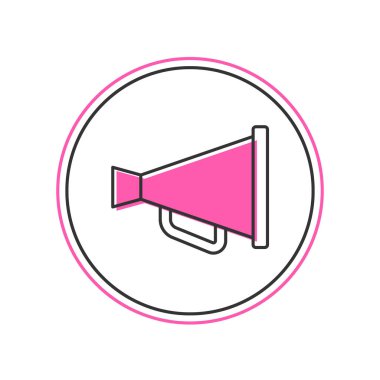 Doldurulmuş ana hatlı Megafon simgesi beyaz arkaplanda izole edildi. Sözcü işareti. Vektör.