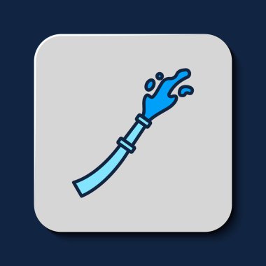 Filled outline Fire hose reel icon isolated on blue background. Vector.