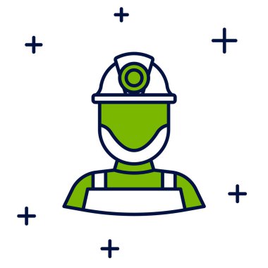 Filled outline Miner in a helmet icon isolated on white background. Vector.
